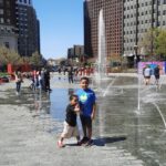 Visiting Philadelphia with kids at the Love park fountain 
