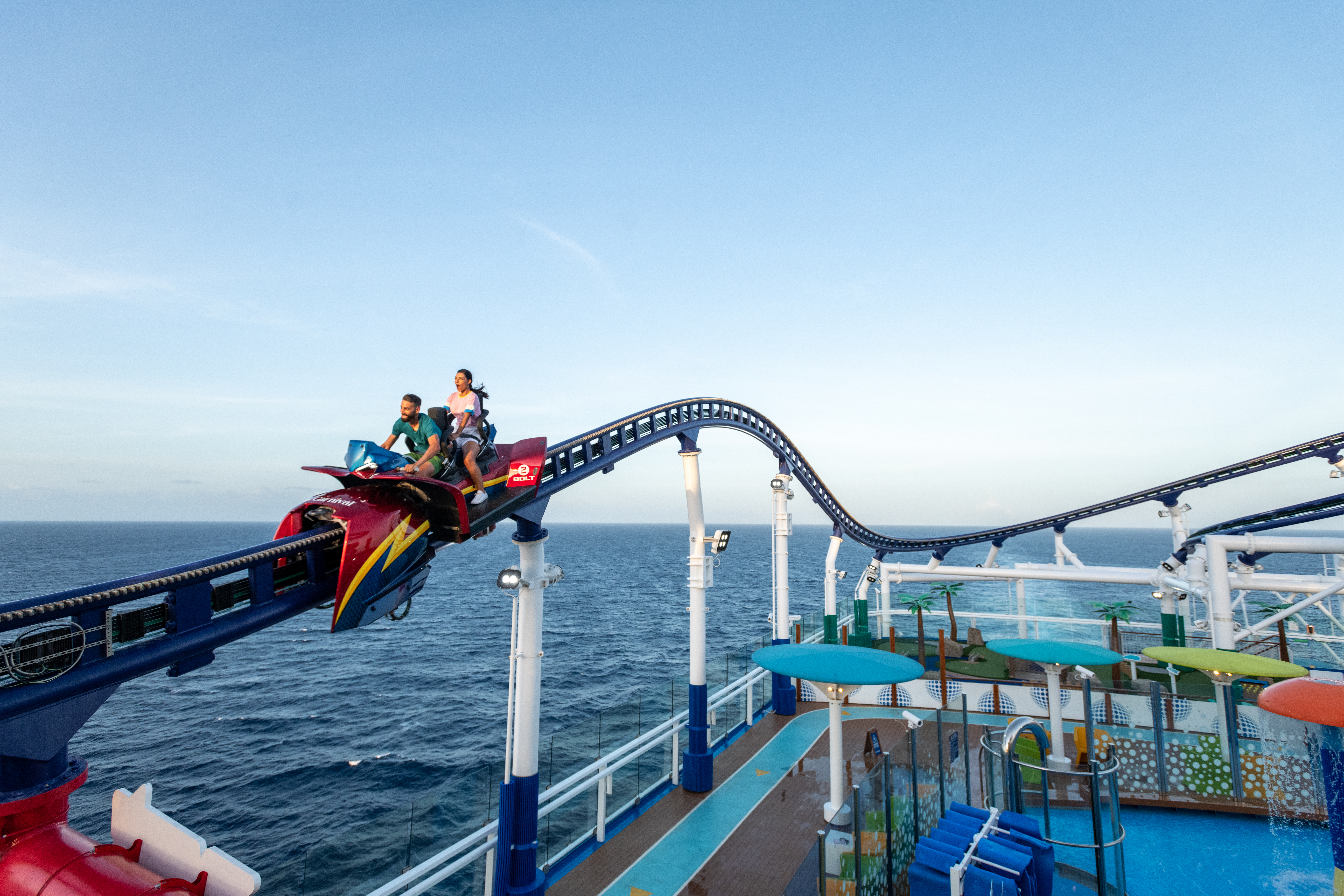 Carnival Mardi Gras Bolt Sea Coaster First rollercoaster at sea