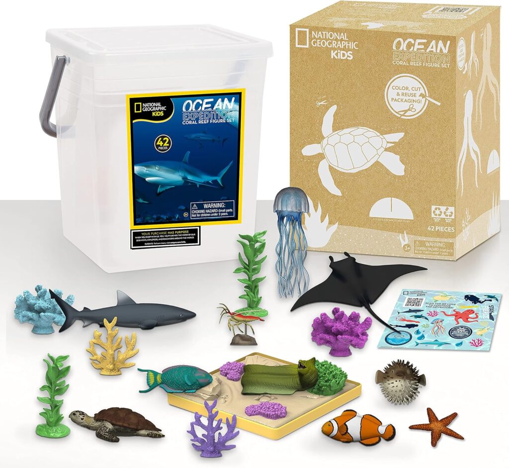 best gifts for a child who likes marine life and aquariums - national geographic kids coral reef ocean toys set 